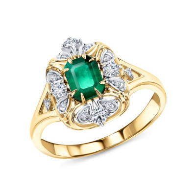 Золотое кольцо с бриллиантами природными и изумрудами природными