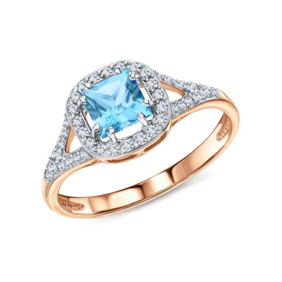 Золотое кольцо с фианитами и топазами природными