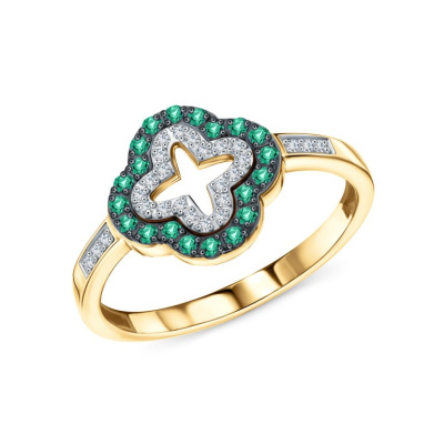 Золотое кольцо с бриллиантами природными и изумрудами природными