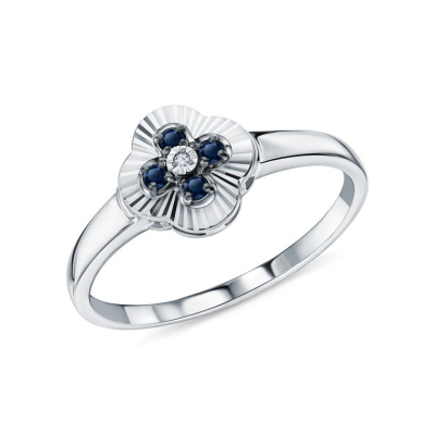 Золотое кольцо с бриллиантами природными и сапфирами природными