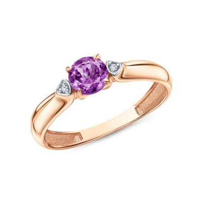 Золотое кольцо с бриллиантами природными и аметистами природными