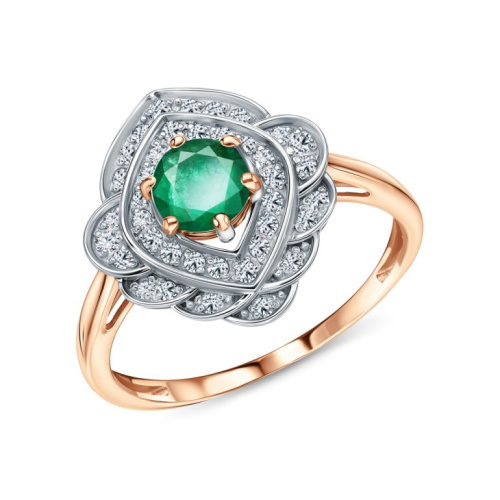 Золотое кольцо с бриллиантами природными и изумрудами природными