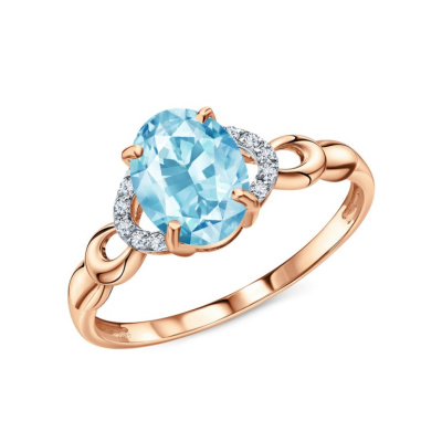 Золотое кольцо с бриллиантами природными и топазами природными