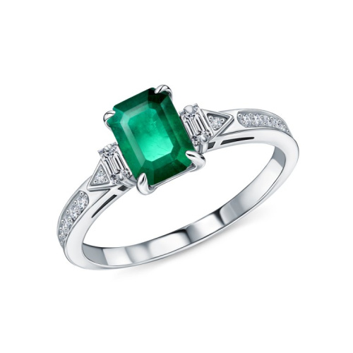 Золотое кольцо с бриллиантами природными и изумрудами природными