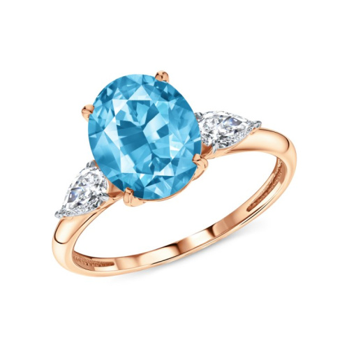 Золотое кольцо с топазами природными и кварцами природными