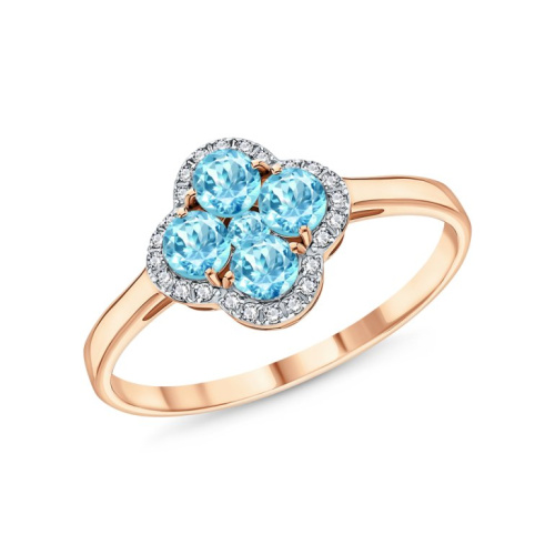 Золотое кольцо с фианитами и топазами природными