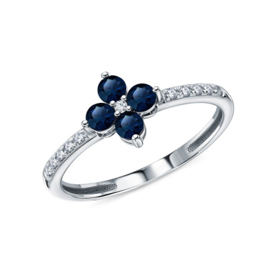 Золотое кольцо с бриллиантами природными и сапфирами природными