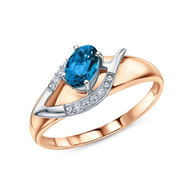 Золотое кольцо с бриллиантами природными и топазами природными