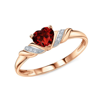 Золотое кольцо с бриллиантами природными и гранатами природными