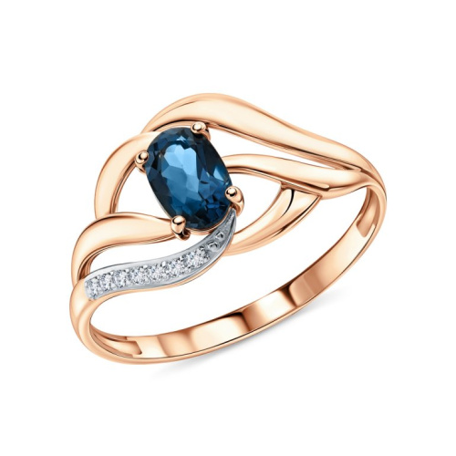 Золотое кольцо с бриллиантами природными и топазами природными