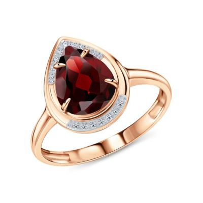 Золотое кольцо с бриллиантами природными и гранатами природными