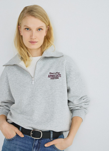 Толстовка с воротником-стойкой на молнии, Серый