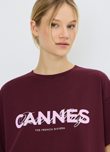 Футболка оверсайз с принтом, Фиолетовый