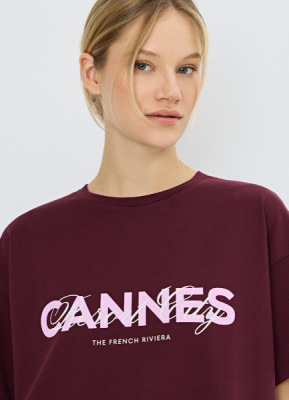 Футболка оверсайз с принтом, Фиолетовый