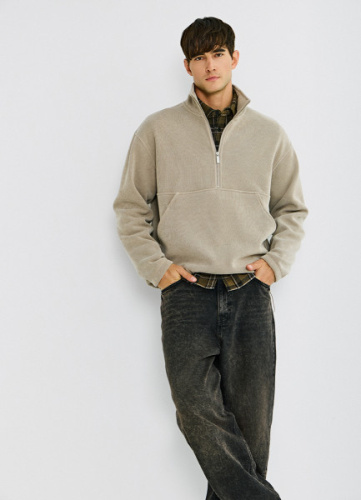 Свитшот с воротником-стойкой на молнии, Бежевый