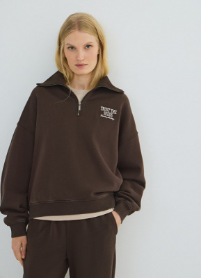 Толстовка с воротником-стойкой на молнии, Коричневый