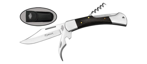 Складной нож со штопором Витязь Путник, сталь 65х13