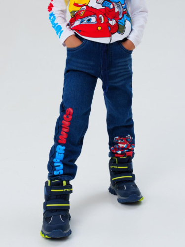 Брюки текстильные джинсовые утепленные флисом для мальчиков