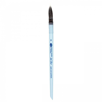Кисть из соболя и белой синтетики №8 круглая "Белые ночи" ручка короткая, голубая матовая со скосом