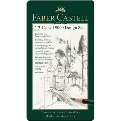 Набор карандашей чернографитных Faber-castell "CASTELL-9000" 12 шт (5B-5H) в металл коробке