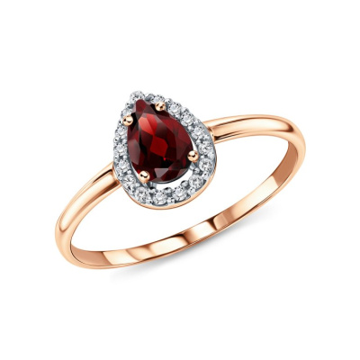 Золотое кольцо с фианитами и гранатами природными