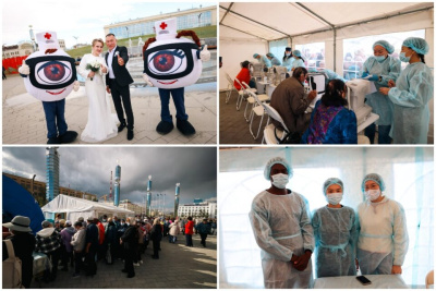 Фоторепортаж: сотни якутян встали в очередь на площади Республики для проверки зрения / Саина Титова   