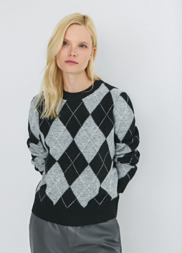 Джемпер с ромбами из пряжи с шерстью, Черный
