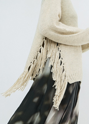 Вязаный джемпер с бахромой, Бежевый