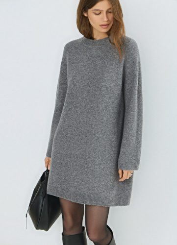 Вязаное платье из пряжи с шерстью, Серый