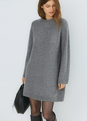 Вязаное платье из пряжи с шерстью, Серый