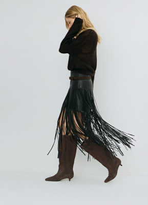 Мини-юбка из искусственной кожи с бахромой, Коричневый