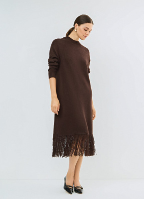 Вязаное платье с бахромой, Коричневый