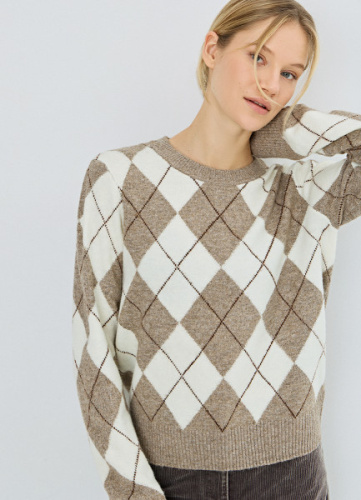 Джемпер с ромбами из пряжи с шерстью, Бежевый
