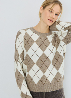 Джемпер с ромбами из пряжи с шерстью, Бежевый