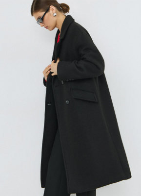 Длинное двубортное пальто, Черный