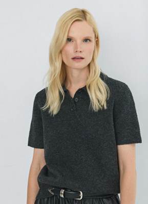 Джемпер поло из пряжи с шерстью, Серый