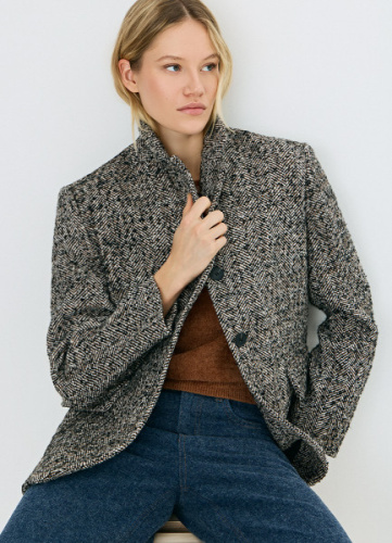 Однобортный жакет с шерстью, Коричневый