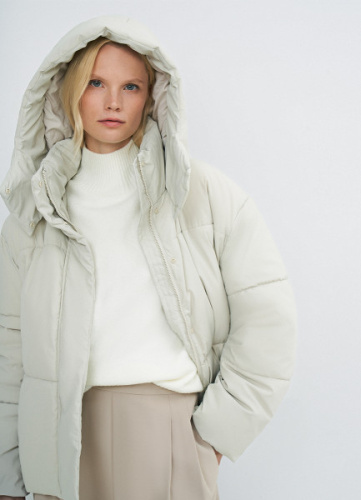 Утеплённая куртка с капюшоном, Бежевый