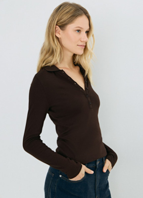 Джемпер поло из пряжи с модалом, Коричневый