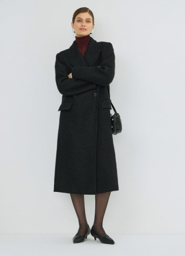 Длинное двубортное пальто, Черный
