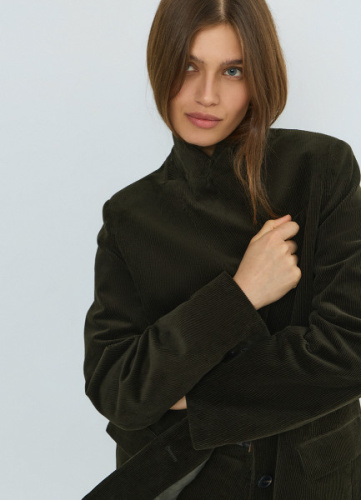 Однобортный жакет из вельвета, Зеленый