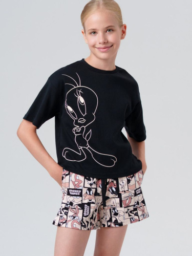 Комплект трикотажный для девочек: фуфайка (футболка), шорты