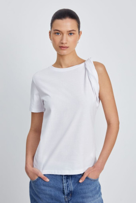 Топ из хлопка с открытым плечом и фигурным узлом