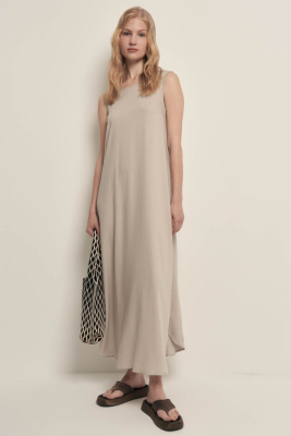 Платье миди льняное с округлым вырезом