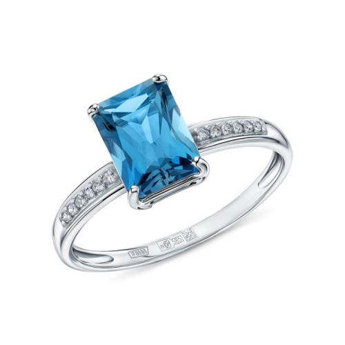 Золотое кольцо с бриллиантами природными и топазами природными