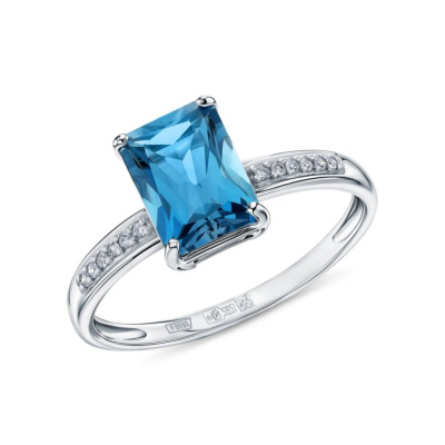 Золотое кольцо с бриллиантами природными и топазами природными