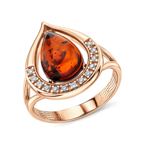 Серебряное кольцо с фианитами и янтарями природными