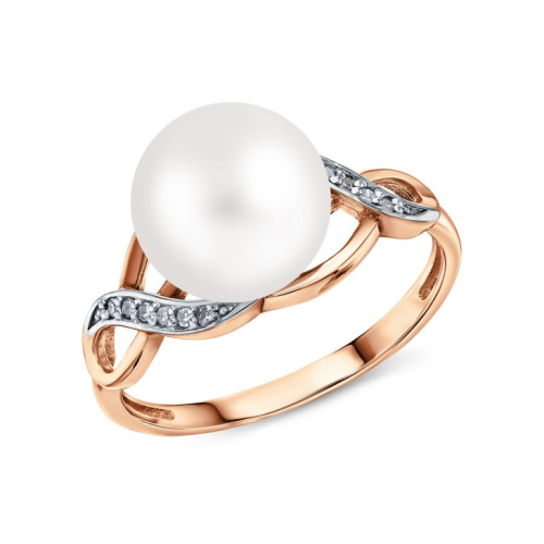 Золотое кольцо с бриллиантами природными и жемчугом