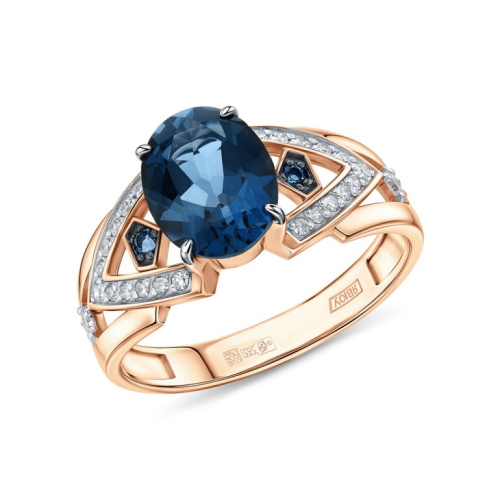 Золотое кольцо с бриллиантами природными и топазами природными