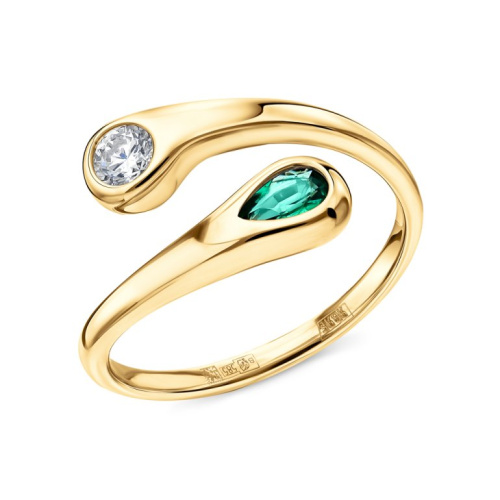 Золотое кольцо с бриллиантами природными и изумрудами природными